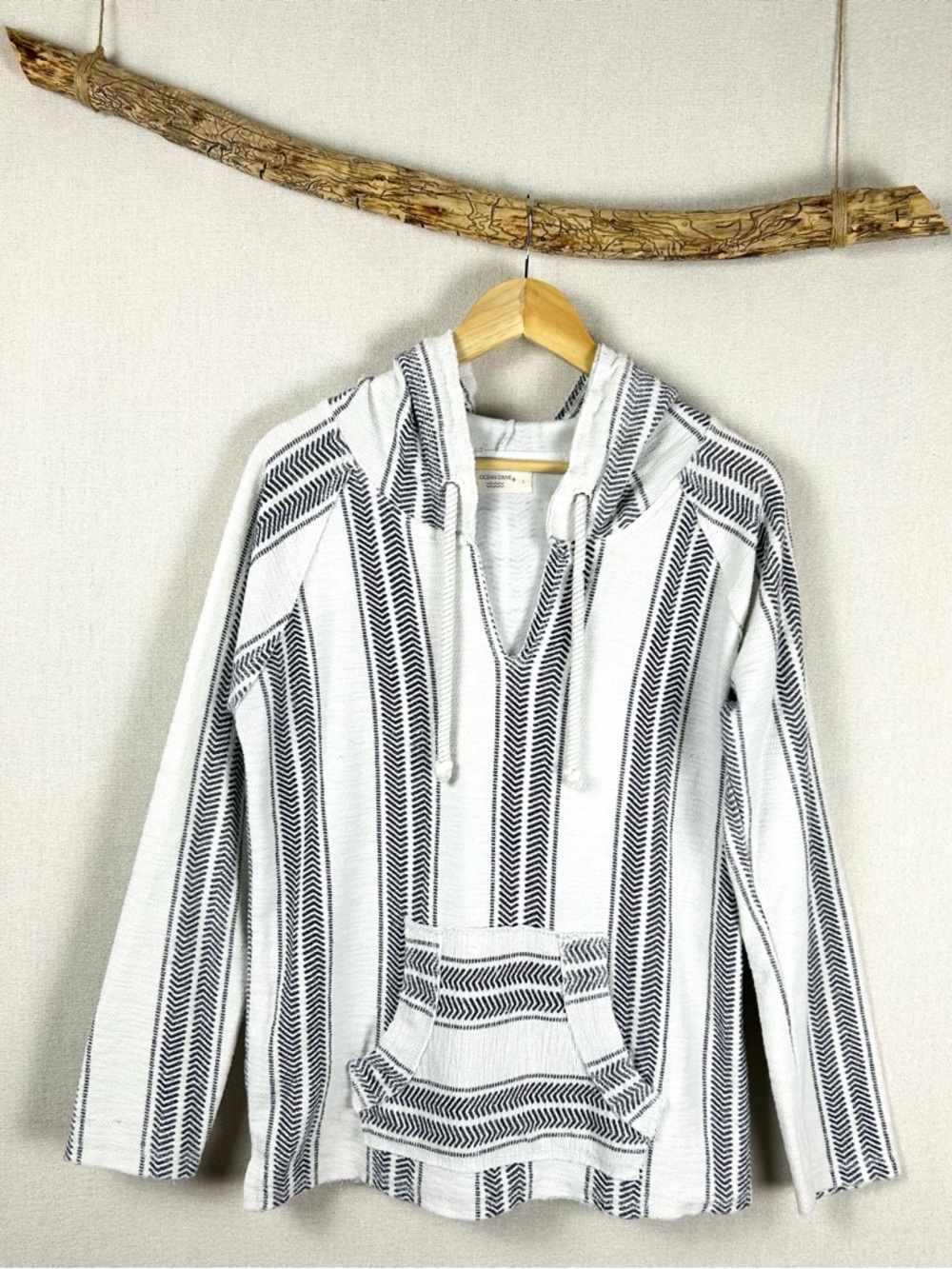 Ocean Drive - Neutral Striped Baja Hoodie Pullover Boho Coastal Lightweight
